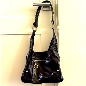 Charles David circa 2009 Black Leather Shoulder Bag with silver hardware